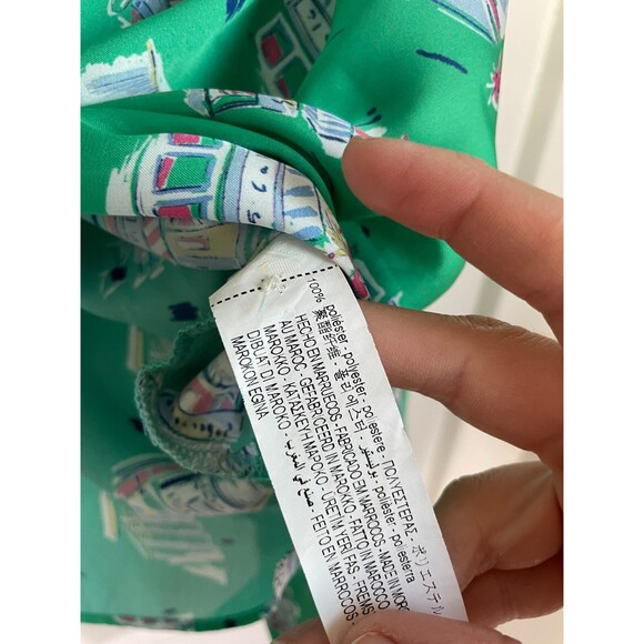 Zara Women's Knotted Collard Open V~Neck Green Satin Shops Print Crop Blouse M - Picture 7 of 8